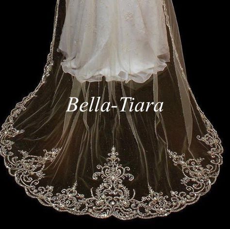 Beaded Edge Veil, Wedding Veil Cathedral, Beaded Veil, Crystal Cathedral, Diy Wedding Veil, Beaded Wedding Veils, Ivory Bridal Gown, Ivory Wedding Veils, Veil Crystal