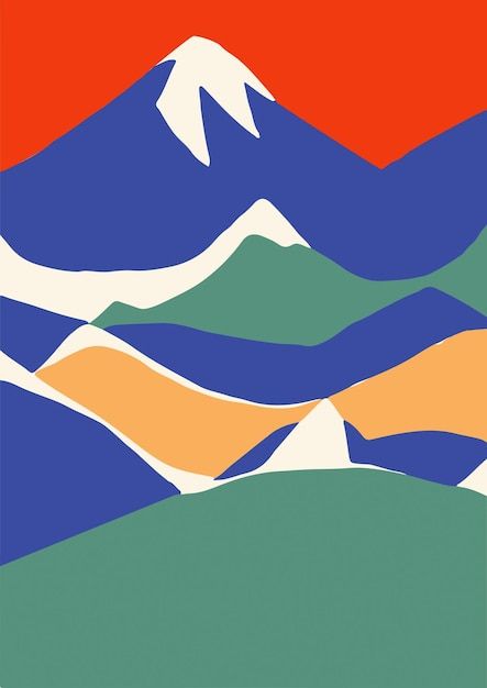 Vector mountains illustration geometric ... | Premium Vector #Freepik #vector Retro Mountain Aesthetic, Punch Needle Mountain, Mountain Design Illustration, Mountain Graphic Design, Simple Vector Art, Hiking Graphic, Mountains Illustration, Illustration Mountain, Van Graphics