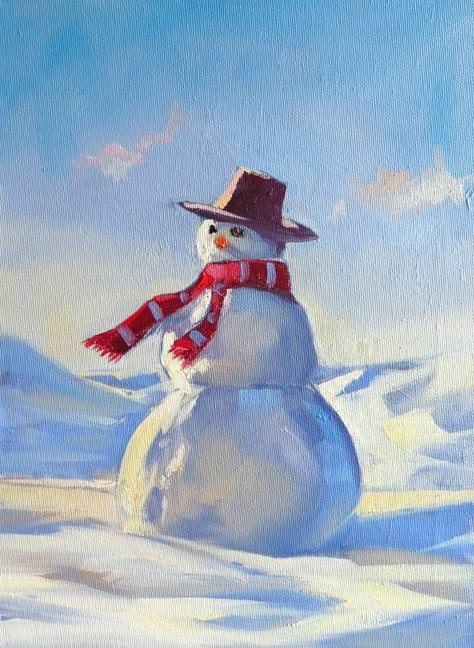 Christmas Crafs, Painting Snowman, Christmas Oil Painting, Capricorn Tattoo, Painting Snow, Christmas Painting, Snowman Painting, Holiday Painting, Winter Painting