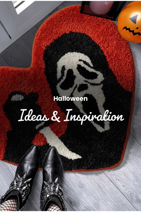 scream ghostface killer rug for halloween home decor living room Nightmare Before Christmas Home Decor, Orange Bath Mat, Halloween Rug, Orange Bath, Halloween Bathroom, Funny Skull, Scream Halloween, Scream Ghostface, Rugs Washable