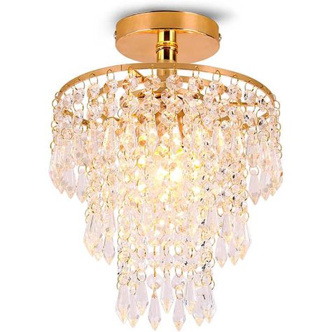 House of Hampton® Chandelier & Reviews | Wayfair Small Crystal Chandelier, Gold Crystal Chandelier, Semi Flush Mount Chandelier, Gold House, Crystal Light Fixture, Gold Ceiling Light, Chandelier Led, Gold Ceiling, Flush Mount Chandelier