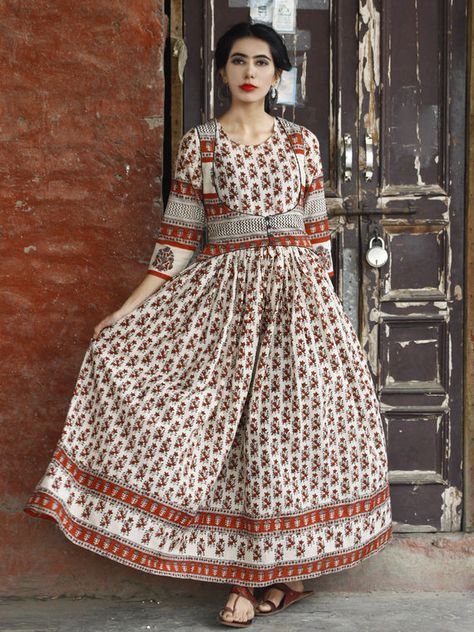 alldress – InduBindu Bagh Print Frock Design, Print Frock Design, Bagh Print Suits Design, Fashion Design Aesthetic, Angrakha Dress, Fashion Designer Aesthetic, Bagh Print, Long Cotton Dress, Designer Aesthetic