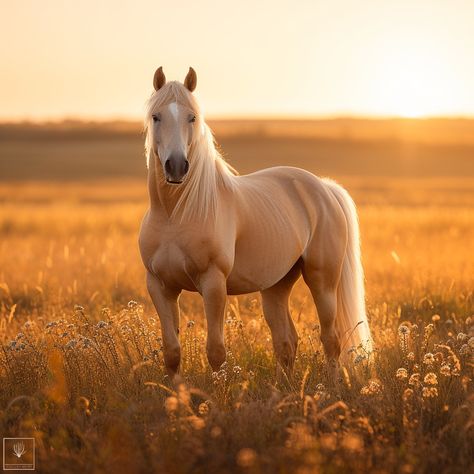 Majestic Golden Horse: A stunning white horse stands proudly in a golden field bathed in the warm sunset light. #horse #sunset #golden #majesty #equine #field #nature #beauty #aiart #aiphoto #stockcake https://ayr.app/l/F75W Golden Horse Aesthetic, Horse Reference Photos, Horse In Field, Horse Sunset, Horse Poses, Horse Photoshoot, Golden Field, Horse Showing, Warm Sunset