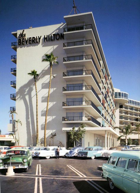 The Beverly Hilton, LA, 1956 Retro Places, Wilshire Boulevard, Miami Modern, Imperial Hotel, Hilton Hotels, Vintage Hotels, Mid Century Architecture, Beverly Hilton Hotel, Vintage Los Angeles