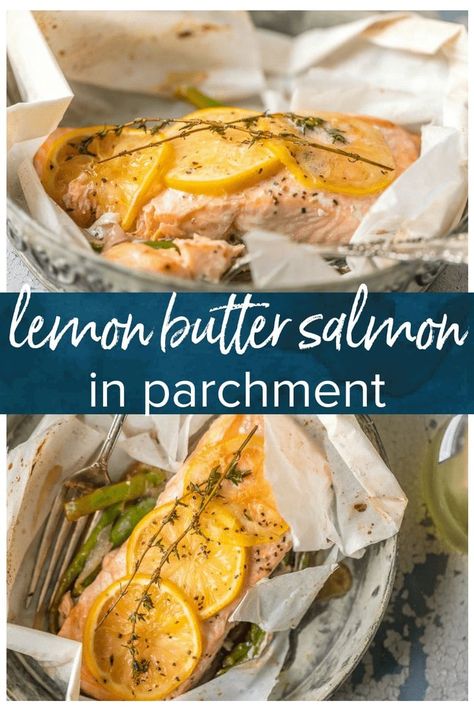 Salmon In Parchment Paper, Salmon In Parchment, Parchment Paper Recipes, Papillote Recipes, Lemon Butter Salmon, Garlic Butter Salmon, Butter Salmon, Lemon Salmon, Salmon And Asparagus