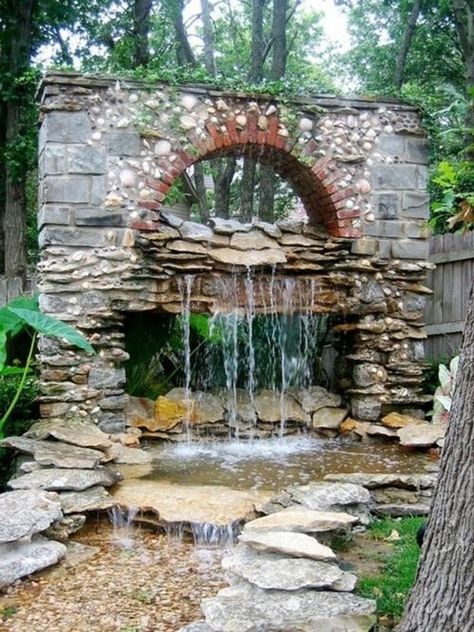 Backyard Waterfalls, Taman Air, Fountains Backyard, Garden Waterfall, Pond Landscaping, Backyard Water Feature, Waterfalls Backyard, Easy Landscaping, Pond Design