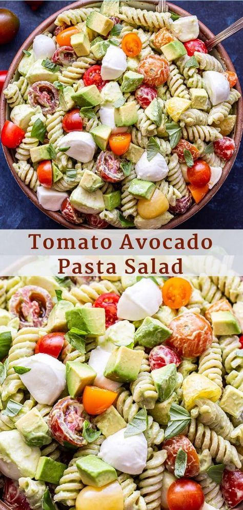 Tomato Avocado Pasta Salad, Avocado Pasta Salad, Mozzarella Balls, Healthy Avocado, Noodle Salad Recipes, Tomato Avocado, Avocado Pasta, Simple Salad, Stuffed Avocado Healthy