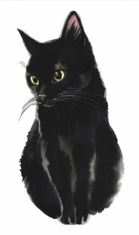 Kitty Tattoos, Black Cat Drawing, Black Cat Painting, Black Cat Tattoos, Cat Tattoo Designs, Cat Christmas Gift, Black Cat Art, Watercolor Cat, Cat Pet