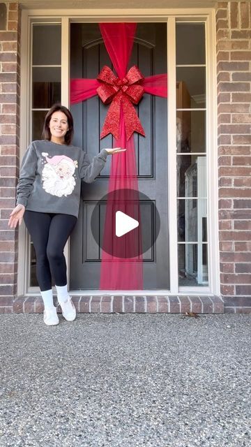 Ashley Petta on Instagram: "Here’s a super easy and cost-effective holiday door. I used 20 yards of red tulle, which turned out to be more than enough. The tulle is tied in a large bow on the inside. #ChristmasDecor #HolidayDecor" Tulle Door Bow, Wrap Door Like Present, Front Door Wrapped Like Present, Door Wrapped Like Present, Christmas Front Door Decorations, Door Bows Christmas, White Christmas Tree Decorations, Diy Christmas Door, Christmas Door Decor