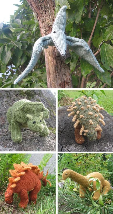 Dinosaur Knitting, Animal Knitting Patterns, Knitting Patterns Toys, Knitted Animals, Dinosaur Toys, Knitted Dolls, Knitting For Kids, Knitting Techniques, Loom Knitting