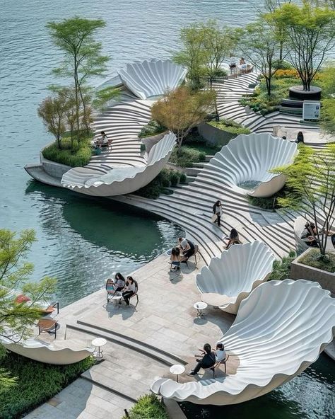 Landscape Architecture Futuristic Park Design, Water Park Design, Waterscape Design, Fountain Plaza, Landscape Stairs, Water Architecture, Urban Landscape Design, Public Space Design, Parametric Architecture