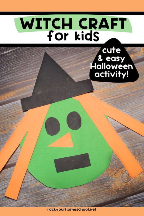 Witches Art For Kids, Easy Halloween Craft For Preschool, Witch Craft Kindergarten, Toddler Witch Craft, Shape Witch Craft, Easy Halloween Craft Preschool, Witches Crafts For Toddlers, Witch Arts And Crafts For Kids, Halloween Easy Crafts For Toddlers