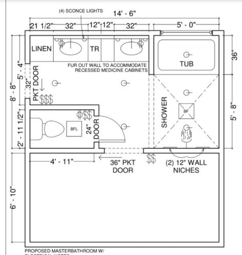 Bathroom of the Week: Modern Redo for Dated Master Bath | Houzz Wet Room Layout Dimensions, Wet Room Bathroom Layout, Wet Room Dimensions, Small Master Bath Layout, Master Bath And Closet Layout, Master Bath Layout Floor Plans, 1965 House, Master Bath Wet Room, Lakehouse Plans