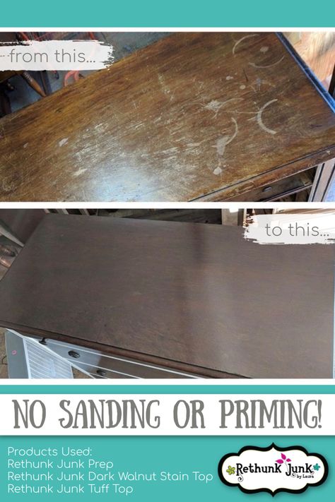 Restaining Wood Furniture Dark To Light, Strip And Restain Furniture, Dresser Top Makeover, Rethunk Junk Paint Colors Furniture, Removing Dark Stain From Wood Furniture, Rethunk Junk Paint Colors, Stripping Dark Stained Furniture, How To Lighten Stained Wood Easy Diy, Rethunk Junk By Laura