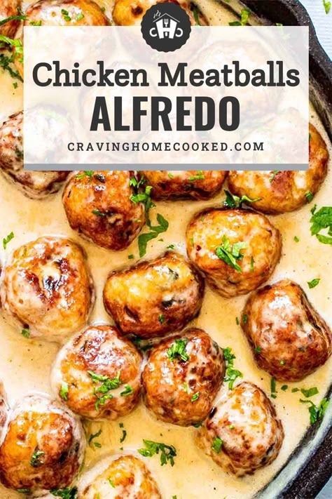 Meatballs Alfredo, Chicken Meatballs Crockpot, Easy Chicken Meatballs, Ground Chicken Meatballs, Alfredo Chicken, Chicken Parmesan Meatballs, Meatball Dinner, Meatball Casserole, Chicken Meatball Recipes