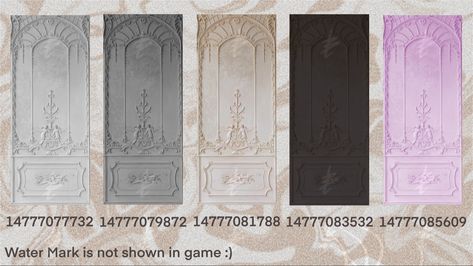 Bloxburg Ful Wall Painting Angel Design Decal! Let me know if the codes do not work properly. Rich Bloxburg Decals, Rococo Bloxburg Code, Bloxburg Wall Molding Decals, Victorian Wall Decals Bloxburg, Wall Panel Decal Bloxburg, Bloxburg Wall Textures, Bloxburg Castle Color Scheme, Bloxburg Victorian Castle, Bloxburg Rococo Decals