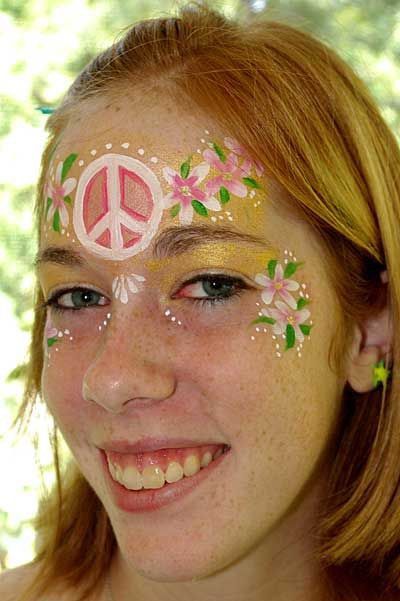 Hippie Face Paint, Face Painting Flowers, Flower Power Party, Paint Gallery, Face Painting Easy, Crazy Makeup, Painting Flowers, 2nd Birthday Parties, Peace Sign