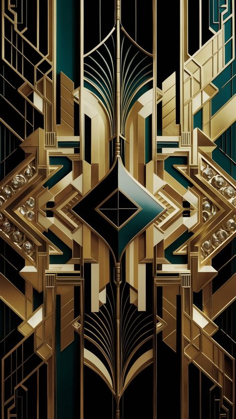 Dive into a mesmerizing world of Art Deco prints that blend 1920s glamour with modern allure. Featuring bold geometric shapes, intricate patterns, and rich colors, this composition balances opulence and sophistication. Nature-inspired motifs and luxurious materials like gold and chrome add depth, while elements of cubism and surrealism evoke intrigue. Discover the timeless elegance of vintage design reinterpreted for today. #ArtDeco #VintageGlamour #InteriorDesign #GeometricArt Art Deco House Exterior, 1920s Art Deco Pattern, Art Deco Interior 1920s, Art Deco Mansion, Apartment Apothecary, Art Deco Design Elements, Art Deco City, 1920s Glamour, Art Deco Glamour