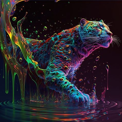 Panther Fantasy Art Animal, Fantasy Jaguar Art, Cute Donkey Drawing Art, Big Cat Fantasy Art, Neon Lion Art, Trippy Jungle Art, Neon Jungle, Galaxy Pictures, Spirit Animal Art