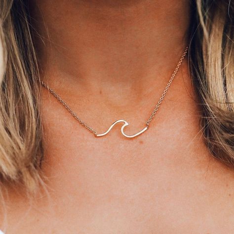 Laying By The Pool, Surfer Chic, Waves Necklace, Gold Wave Ring, Rose Gold And Gold, Wave Necklace, Gold Waves, Surfer Necklace, Beach Necklaces