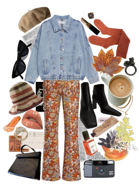 fall run Outfit | ShopLook Coffee Run Outfit Aesthetic, Pumpkin Spice Aesthetic Outfit, Retro Brown Fall Jeans, Run Outfit, Coffee Date Outfit, Coffee Date Outfits, Date Outfit, Pretty Scarves, Coffee Date