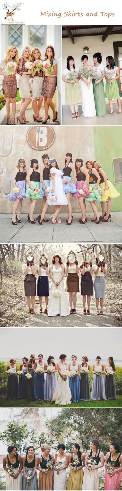 Top 6 Ways to Do Mismatched Bridesmaid Dresses - Deer Pearl Flowers Same Bridesmaid Dresses, Pencil Skirt And Top, Unique Bridesmaid Dress, Skirts Leather, Green Skirts, Wedding Ideas Colors, Unique Bridesmaid Dresses, Mismatched Bridesmaids, Unique Bridesmaid