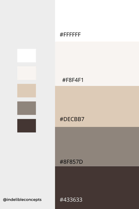 Light Tan, White and Brown Color Palette Inspiration | #tan #brown #colorpalette #art #designtips #contentcreation #graphicdesigntips Brown And White Color Scheme, Color Palette Inspiration, Brown Color Palette, Palette Inspiration, Design Hack, Neutral Color Scheme, Graphic Design Tips, Light Tan, Design Tips