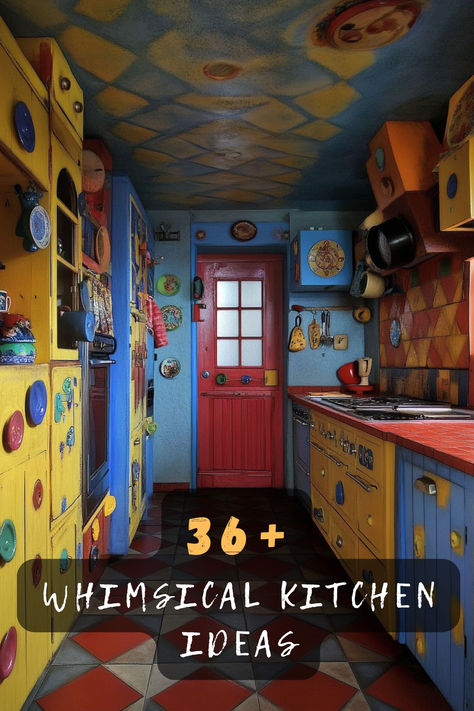 Add magic to your space with 36 whimsical kitchen designs. 🌟 These enchanting ideas feature playful colors, quirky decor, and imaginative elements that transform your kitchen into a delightful wonderland. Ready for a kitchen makeover? Click to explore all the whimsical ideas! #WhimsicalKitchen #EnchantingDesigns #PlayfulColors #QuirkyDecor #ImaginativeElements Merry Mushroom Kitchen, Weird Kitchen, Mushroom Kitchen, Whimsical Kitchen, Quirky Kitchen, Playful Colors, Quirky Decor, Kitchen Trends, Kitchen Makeover