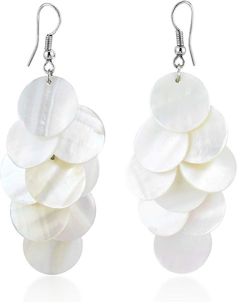 Amazon.com: AeraVida Enchanting Cluster of White Kabibe Shell Circles Handcrafted Dangle Earrings, 1.22x2.83 in: Clothing, Shoes & Jewelry Tropical Earrings, Drop Dangle Earrings, Pearl Flower, Handcrafted Earrings, Jewelry Packaging, Pure Silver, Earring Gifts, Handmade Earrings, Stone Beads