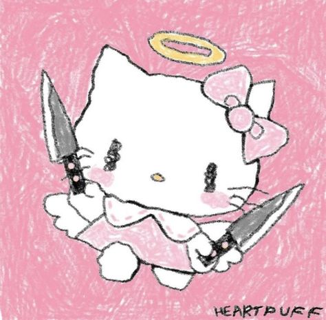 Creepy Cute Aesthetic, 헬로키티 배경화면, Knife Drawing, Images Hello Kitty, Hello Kitty Aesthetic, Kitty Drawing, Hello Kitty Drawing, Yami Kawaii, Hello Kitty Pictures