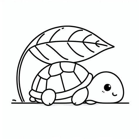 Tiny Turtle with a Big Leaf Cute Halloween Drawings, Sea Turtle Drawing, Doodles To Draw, Penguin Drawing, Turtle Drawing, Cute Ducklings, Cute Easy Doodles, Easy Doodles, Tiny Turtle