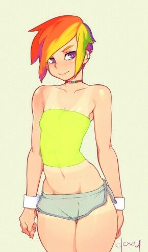 Anime Pony Friendship Is Magic, Body Drawing, Female Character Design, Rainbow Dash, Flat Chest, Cute Anime Character, Animation Art, Tube Top, My Little Pony