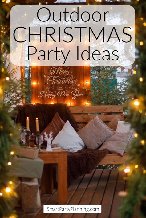 Selection of outdoor Christmas party ideas that are full of festive cheer. Regardless of the climate in which you live, there is lots of Christmas fun that can be had in the great outdoors. Here you will find lots of great ideas for Christmas decorations, food and activities that will get all guests immediately into the holiday spirit. Outside Christmas Party Ideas, Christmas Outdoor Party Ideas, Outdoor Xmas Party Ideas, Christmas Patio Party Ideas, Christmas Party Backyard, Outdoor Holiday Party Ideas, Backyard Holiday Party, Outdoor Christmas Games, Christmas Outdoor Party Decorations