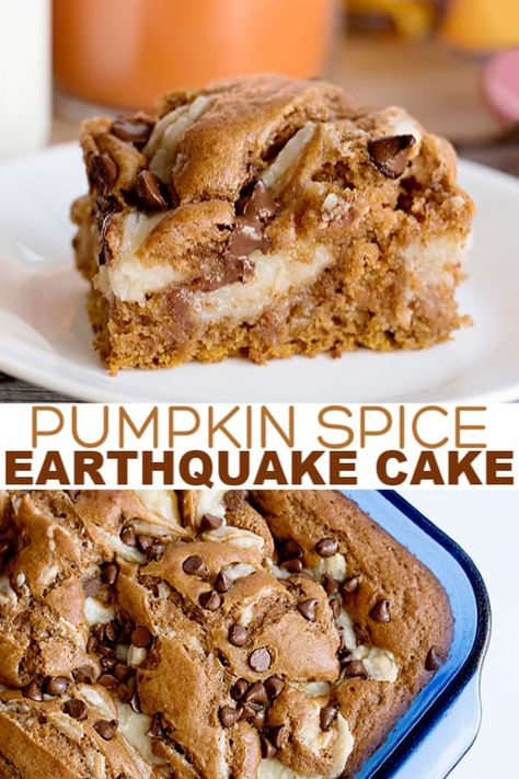 Pumpkin Earthquake Cake Recipe, Cheese Swirls, Pumpkin Earthquake Cake, Earthquake Cake Recipes, Praline Pecans, Autumn Spices, Earthquake Cake, Pumpkin Spice Cake, Torte Cupcake