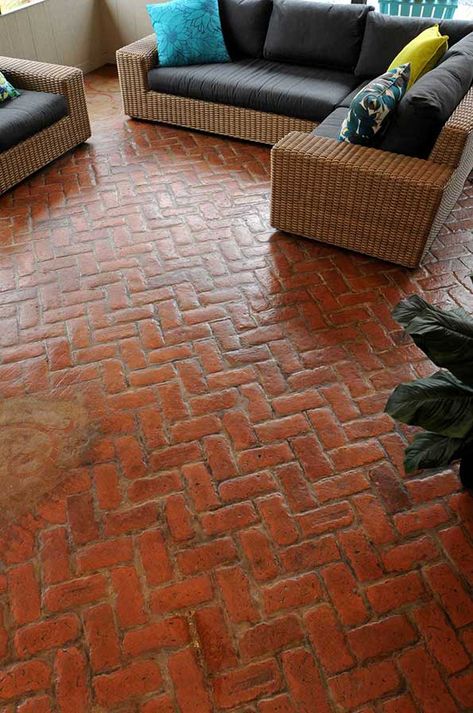 Floor Stamping Concrete Porch, Brick Stamped Concrete Porch, Stamped Concrete Kitchen Floor, Stamped Concrete Interior Floors, Stamped Concrete Floors, Concrete Interior Floors, Stamped Concrete Patio Ideas, Stamped Concrete Colors, Concrete Kitchen Floor