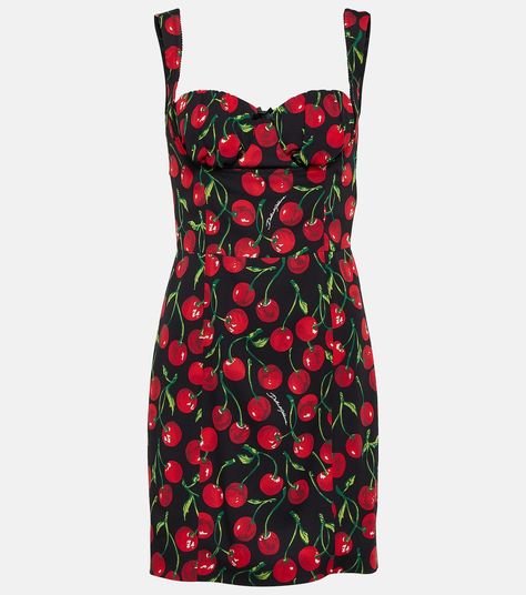 Cherry Charmeuse Minidress in Black - Dolce Gabbana | Mytheresa Elegant Casual Dresses, Sicilian Women, Rich Outfits, 2020s Fashion, Dress Reference, Cherry Print Dress, Preppy Inspo, Rich Fashion, Italian Designers