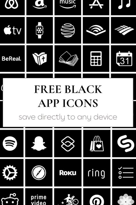 Free Black App Icons for your Phone | guitar & lace Black And White Iphone Icons, Black And White Phone Icon, Free App Icons, Black And White App Icons, App Icon Set, Ipad Customization, Black App Icons, Android Icons, Aesthetic App Icons