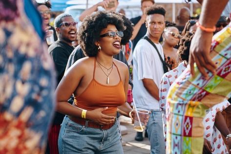 Black people having fun, afro aesthetic, daytime event, good morning, Johannesburg, South Africa. People Having Fun Aesthetic, Black Community Aesthetic, Block Party Aesthetic, Black People Party, Black Cookout Aesthetic, Jazz Party, American Festivals, Fair Photography, Happy Black