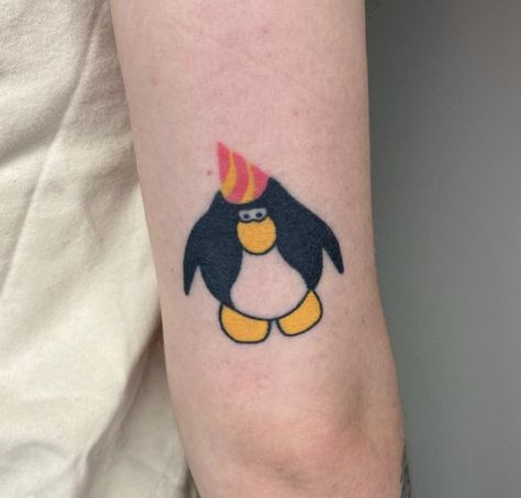 Pete The Cat Tattoo, Maplestory Tattoo, Puffle Tattoo, Club Penguin Tattoo, Glass Animals Tattoo, 90s Cartoon Tattoos Ideas, Kermit Tattoo, Muppet Tattoo, Muppets Tattoo