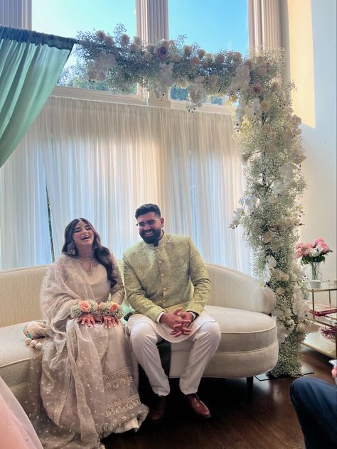 Baat Pakki Ideas Decoration, Desi Engagement Party, Desi Engagement Photos, Mangni Decor, Engagement Decor Pakistani, Baat Pakki Decorations, Pakistani Baat Pakki Decor, Baat Pakki Pictures, Baat Pakki Decorations At Home