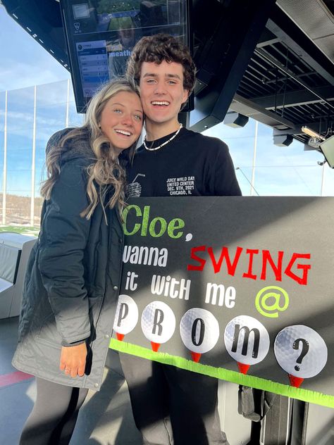 Cute Prom Ideas Proposals, Homecoming Proposal Ideas Golf, Hoco Proposals Ideas Golf, Golf Homecoming Proposals, Guy Promposal, Tennis Hoco Proposal, Cheer Promposal, Dance Promposal, Softball Promposal