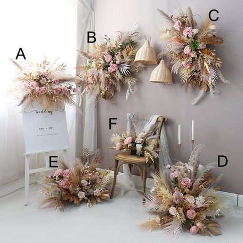 Artificial Flowers Decoration Wedding, Dried Flower Arbour Arrangement, Pampas Flower Arrangement, Wedding Decor Blush Pink, Boho Flower Arrangements, Pampas Grass Backdrop, Boho Arrangements, Pampas Wedding Decor, Flower Arch Arrangement