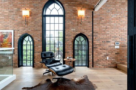 This might be the most stunning church conversion condo in Toronto Chapel Conversion, Church Conversions, Stair Banister, Church House, Church Windows, Church Interior, Process Improvement, Goth Decor, Old Churches