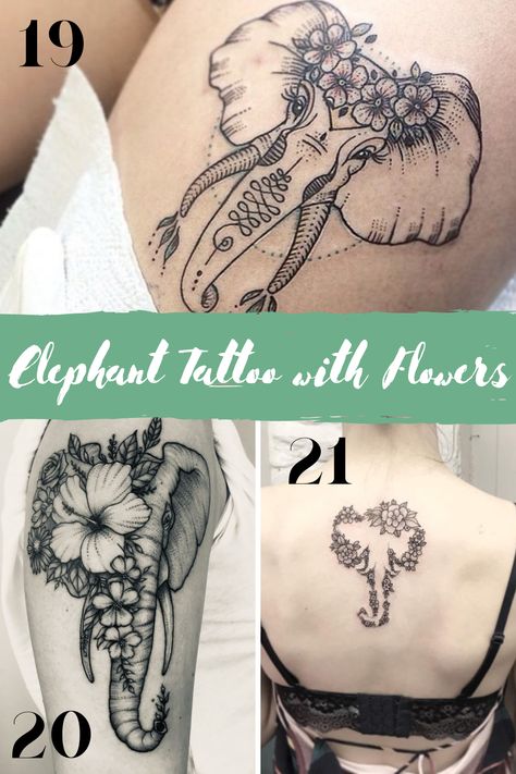 Elephant Tattoo Ideas full of Wisdom & Soul - Tattoo Glee Elephant Flower Tattoo Design, Elephant With Flowers Tattoo, Elephant Flower Tattoo, Elephant Tattoos With Flowers, Origami Elephant Tattoo, Small Elephant Tattoo, Elephant Head Tattoo, Daffodil Flower Tattoos, Elephant Tattoo Ideas