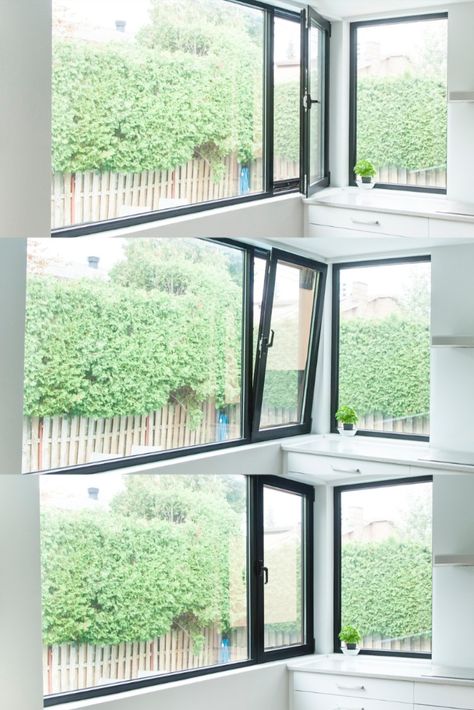 When the window handle is in the down position, it is fixed in the lock position • When the window handle is turned at a 90 degree angle, the window sash will swing inward • When the window handle is at a 180 degree angle, the window sash will tilt inwards Open Classroom, Window Solutions, Tilt And Turn Windows, Window Handles, Interior Modern, Sash Windows, 90 Degree, 90 Degrees, The Window