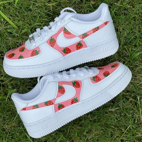 Strawberry af1s 🍓 🍓🍓 #customaf1 #custom #af1 #shoes #sneakers #art #artist #artist #artoftheday #instagram #instagood #aesthetic #diy #smallbusiness #fashion #customshoes Sofia Art, Sneaker Ideas, Casual Shoes Women Sneakers, Nike Shoes Women Fashion, Image Nails, Pretty Sneakers, Custom Af1, Custom Painted Shoes, Diy Sneakers