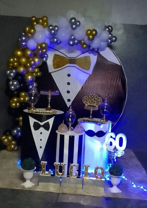 007 Party, Backyard Birthday Parties, Simple Birthday Decorations, Backyard Birthday, Balloon Centerpieces, Balloon Decorations Party, 50th Birthday Party, Diy Party Decorations, Dad Birthday