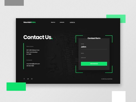 Contact Us Design - Daily UI 028 by Kristers Linde on Dribbble Contact Us Design, Contact Us Page Design, Che Guevara Art, Best Landing Page Design, Ui Website, Footer Design, Ui Design Website, Ux Design Inspiration, Daily Ui