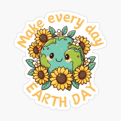 Get my art printed on awesome products. Support me at Redbubble #RBandME: https://www.redbubble.com/i/sticker/Cute-Earth-Day-Make-Every-Day-Earth-Day-by-SaymonY/159715330.EJUG5?asc=u Cute Earth, Day Earth, World Earth Day, Save Earth, Recycled Crafts, Printable Stickers, Earth Day, Nature Lovers, Mother Earth