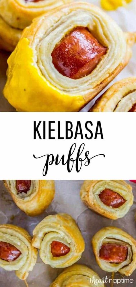 Kielbasa Appetizer, Puff Pastry Bites, Soup Sandwich, Pastry Bites, Polish Sausage, Fall Appetizers, I Heart Naptime, Appetizer Ideas, Tailgating Recipes